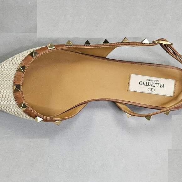 Valentino Garavani White and Brown Studded Flats - Picture 5 of 5